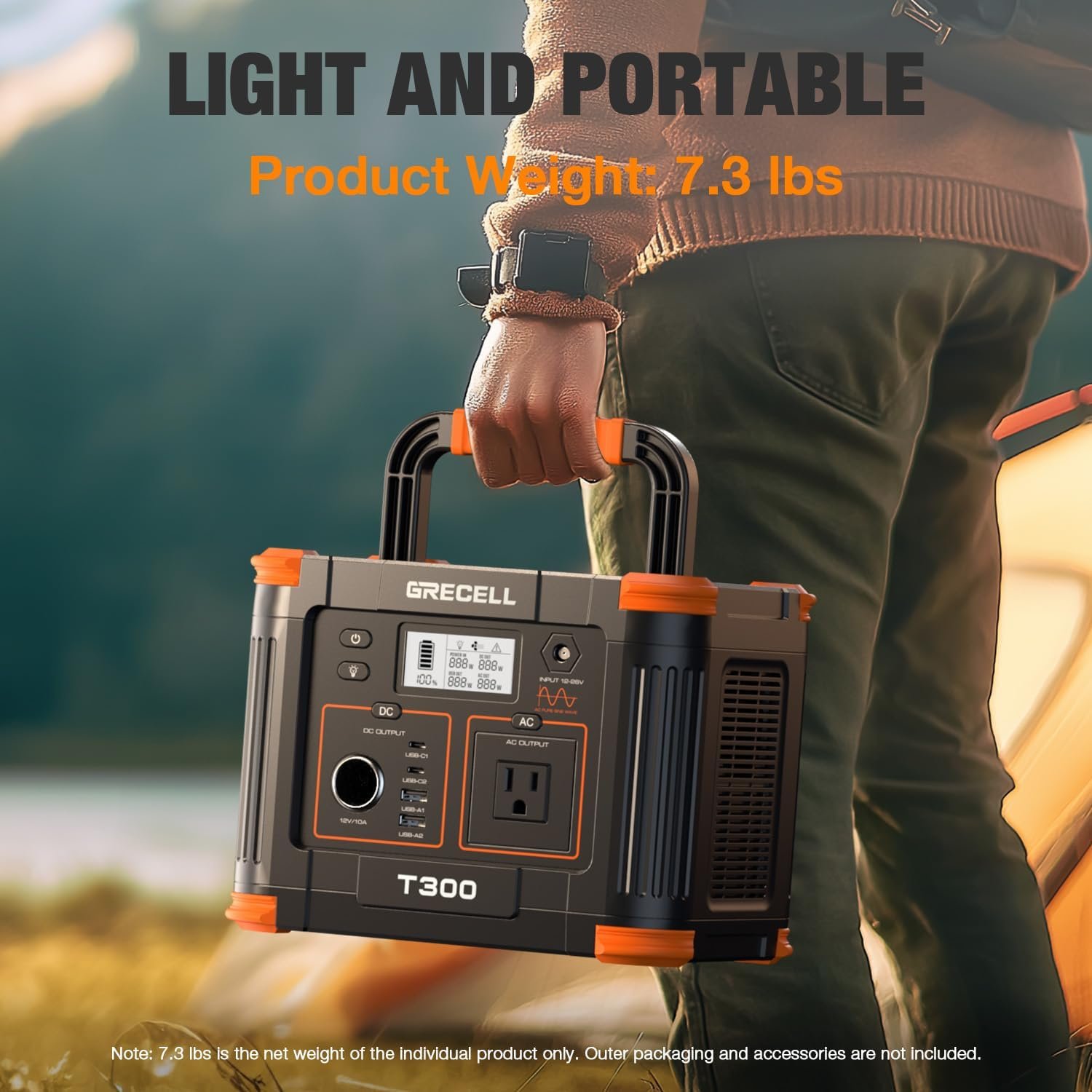 Portable Power Station 300W, GRECELL 230.88Wh Solar Generator with 60W USB-C PD Output
