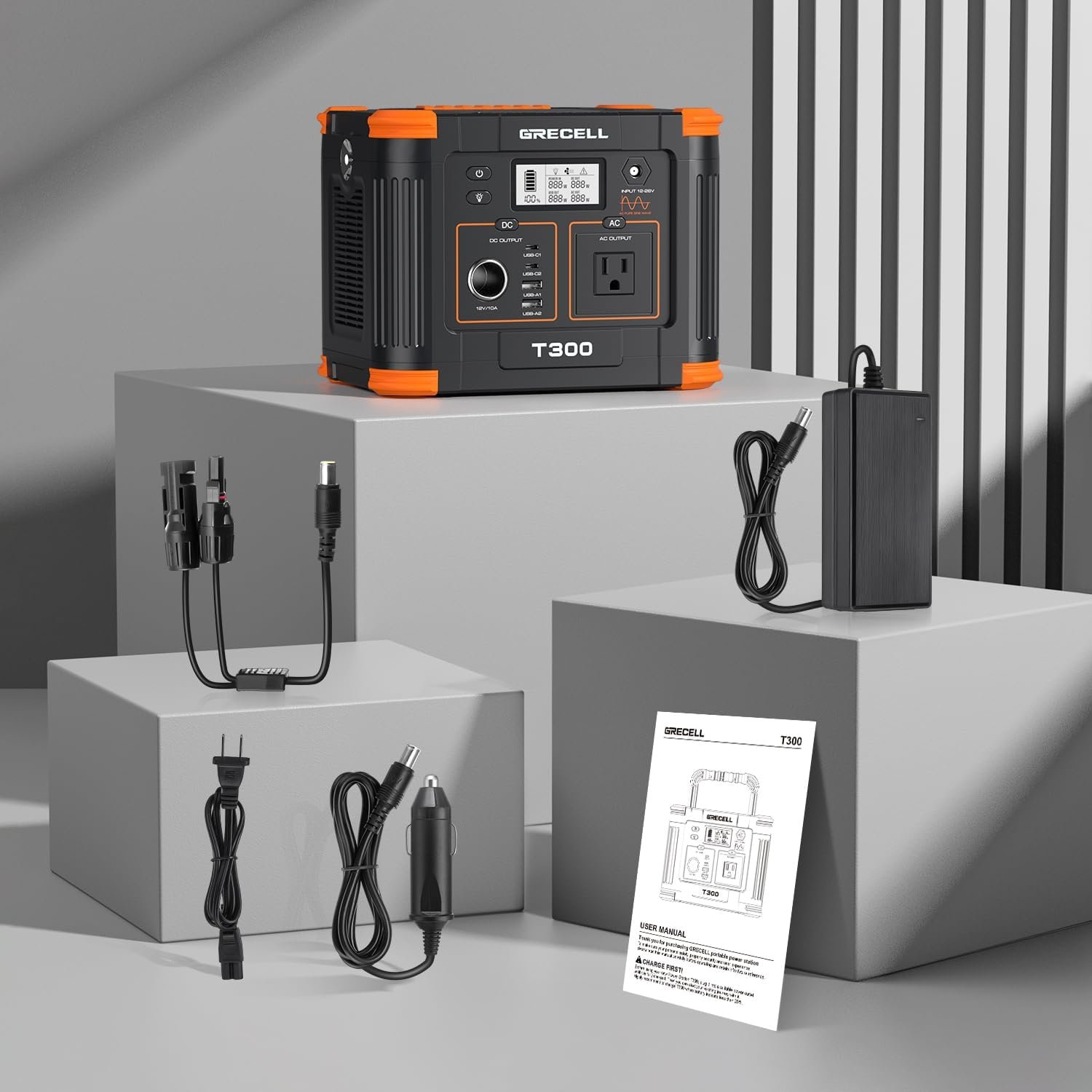 Portable Power Station 300W, GRECELL 230.88Wh Solar Generator with 60W USB-C PD Output